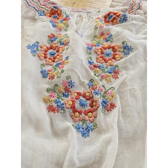 Vintage 1940s Floral Embroidered Sheer Hungarian Peasant Folk Blouse Top Antique - Picture 10 of 14